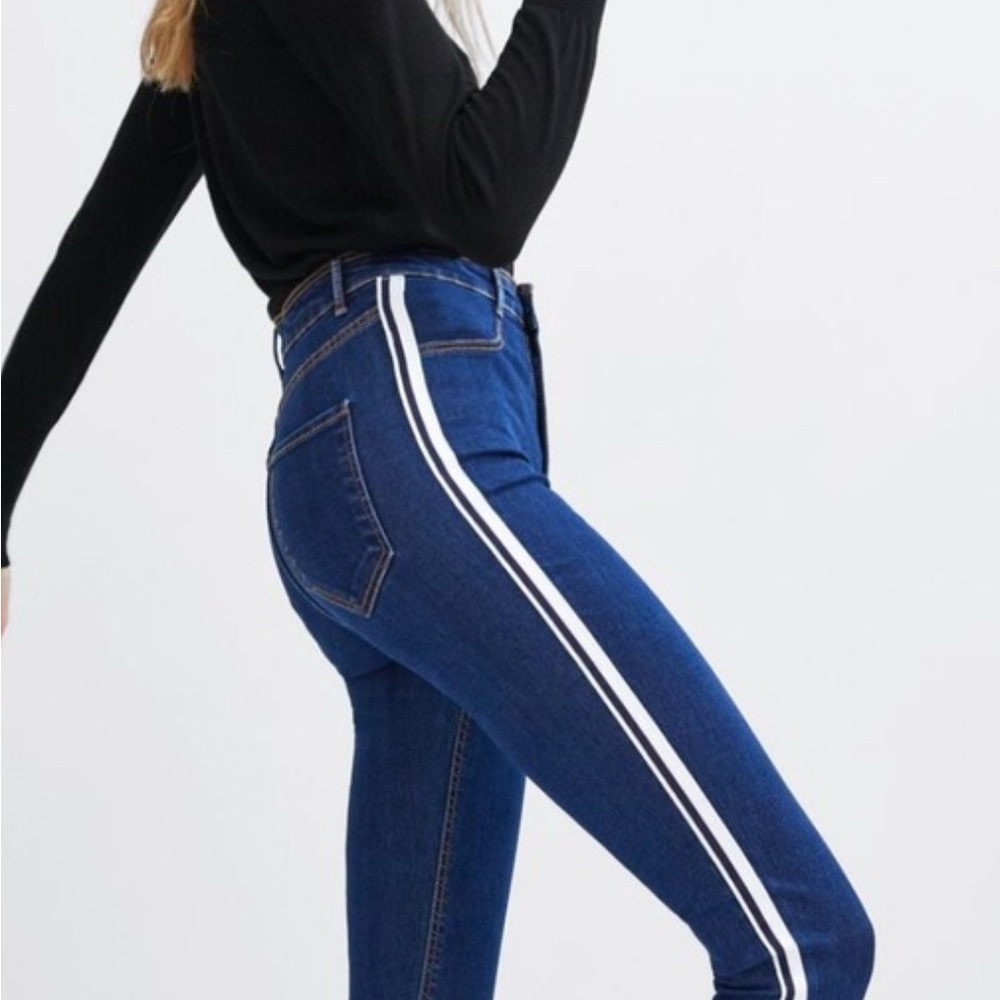 Zara Trafaluc Navy Jeggings with White Stripes size 6